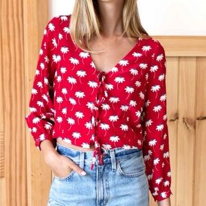 NWT Emerson Fry V Tie Top Shirt Blouse Daisy’s Blouson Long Sleeves Cuffs XS